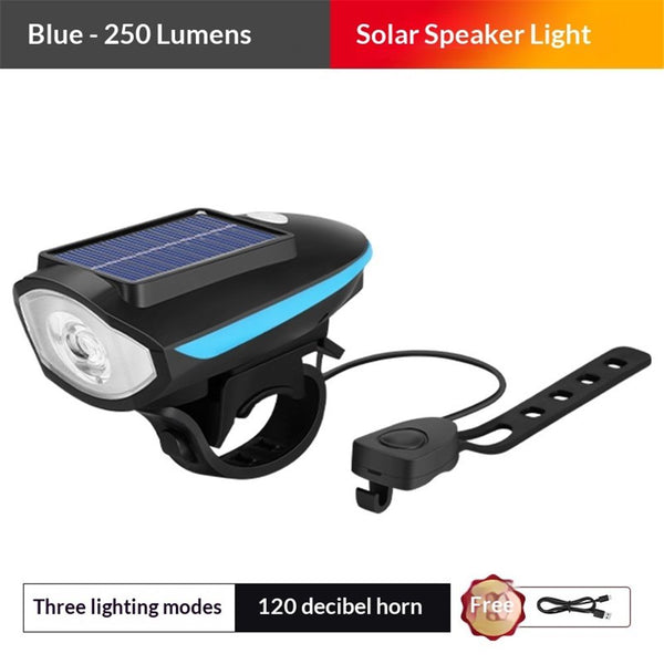 Solar-Powered and USB Rechargeable Bike Front Light and 120dB Horn