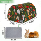 2 pack Guinea Pig Hideout with Curtain and Tunnel - Soft Bed with Cushion - Suitable for Guinea Pig, Hamster, Chinchilla, Bunny - Mushroom