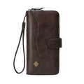 Women Wallet Large PU Leather Wristlet Purse for Women Blocking Zip Around Card Holder Ladies Travel Clutch（dark brown）