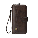 Women Wallet Large PU Leather Wristlet Purse for Women Blocking Zip Around Card Holder Ladies Travel Clutch（dark brown）