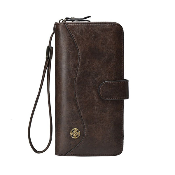Women Wallet Large PU Leather Wristlet Purse for Women Blocking Zip Around Card Holder Ladies Travel Clutch（dark brown）