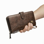 Women Wallet Large PU Leather Wristlet Purse for Women Blocking Zip Around Card Holder Ladies Travel Clutch（dark brown）