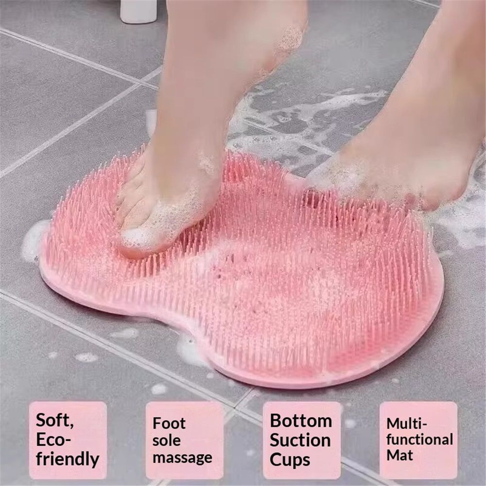 2 pack Shower Back & Foot Scrubber,Wall Mounted Back Scrubber Silicone Bath Massage Cushion Brush with Suction Cups,Bathroom Wash Foot Mat Exfoliating Dead Skin Foot Brush (Pink)