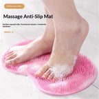 2 pack Shower Back & Foot Scrubber,Wall Mounted Back Scrubber Silicone Bath Massage Cushion Brush with Suction Cups,Bathroom Wash Foot Mat Exfoliating Dead Skin Foot Brush (Pink)