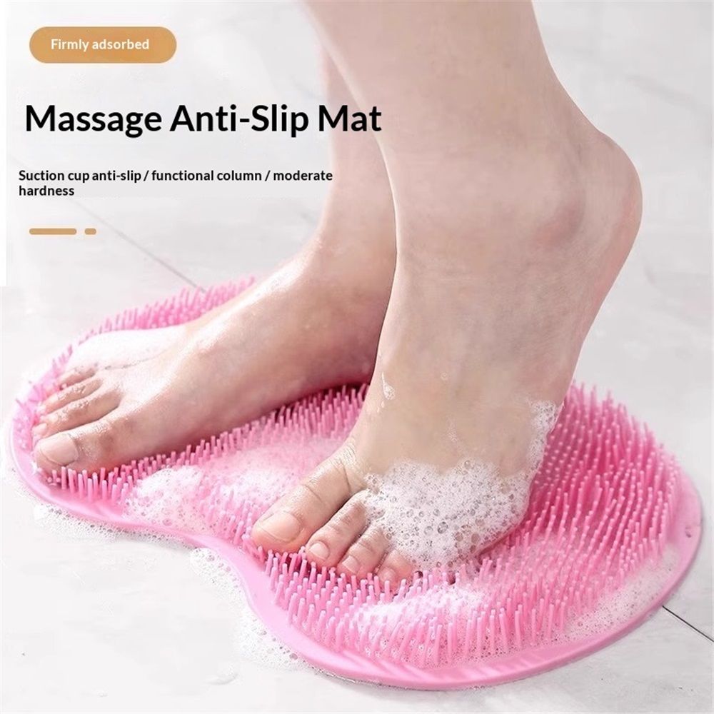 2 pack Shower Back & Foot Scrubber,Wall Mounted Back Scrubber Silicone Bath Massage Cushion Brush with Suction Cups,Bathroom Wash Foot Mat Exfoliating Dead Skin Foot Brush (Pink)