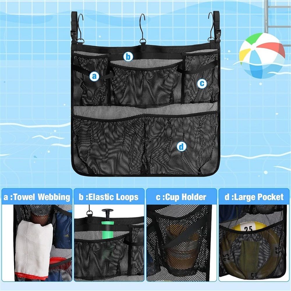 Kayak Pocket Mesh Storage Pouch Sleeve Gear Water Bottle Holder Bag Organizer Accessory Black, with Mesh Pockets Poolside Storage Mesh Package for Most Pools