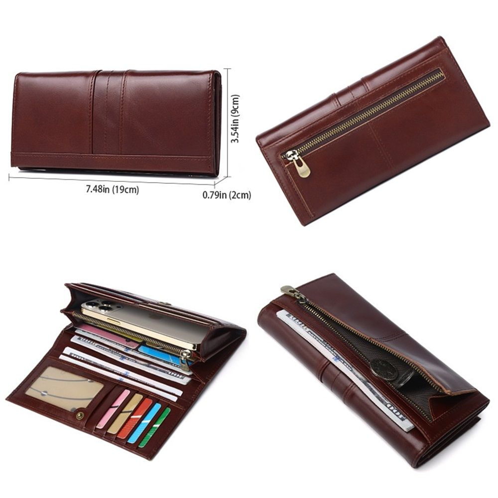 Womens Leather Wallets Handmade Ladies Clutch Wallet Organizer Card Holder, Long Ladies Wallet Womens Wallet with Pocket ID Window,Coffee