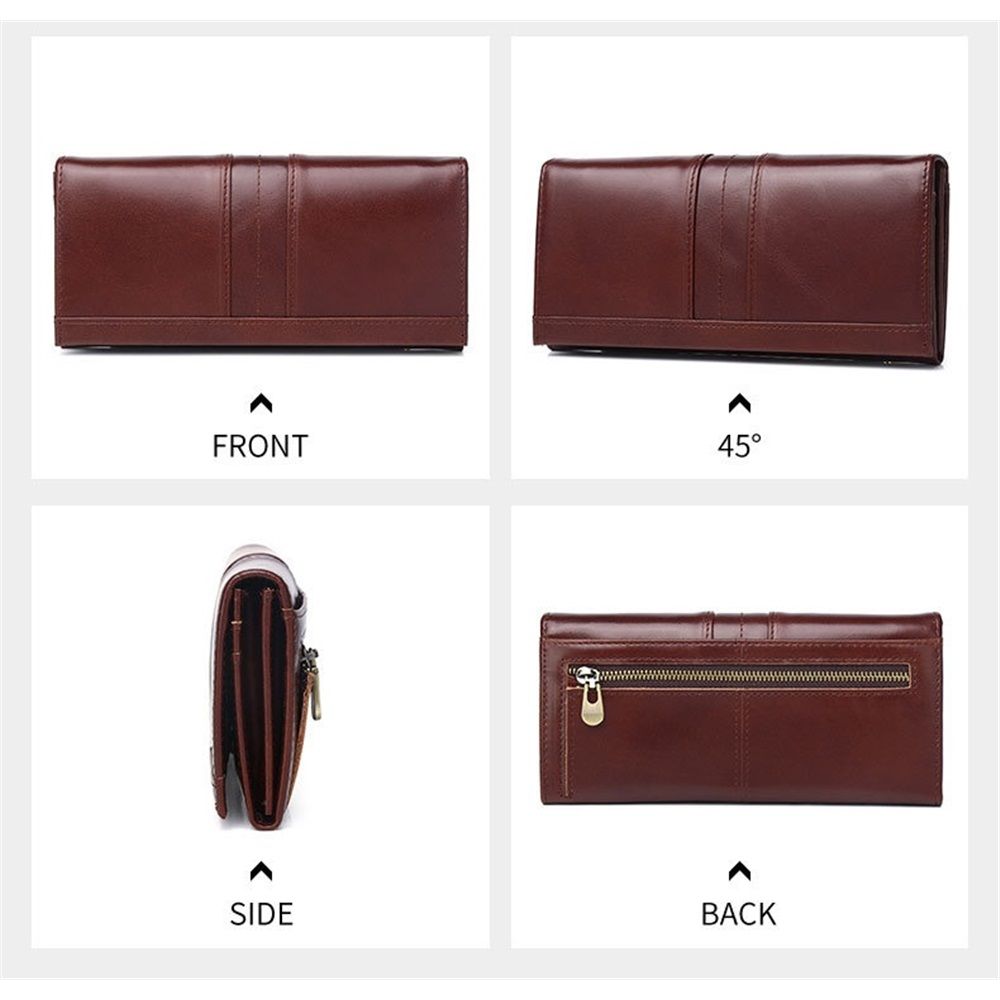 Womens Leather Wallets Handmade Ladies Clutch Wallet Organizer Card Holder, Long Ladies Wallet Womens Wallet with Pocket ID Window,Coffee