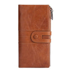Women's RFID Blocking Genuine Leather Wallet, Bifold Long Clutch Wallet Money Clips Ladies Card Holder Purse（brown）