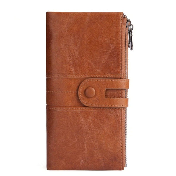 Women's RFID Blocking Genuine Leather Wallet, Bifold Long Clutch Wallet Money Clips Ladies Card Holder Purse（brown）