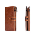 Women's RFID Blocking Genuine Leather Wallet, Bifold Long Clutch Wallet Money Clips Ladies Card Holder Purse（brown）