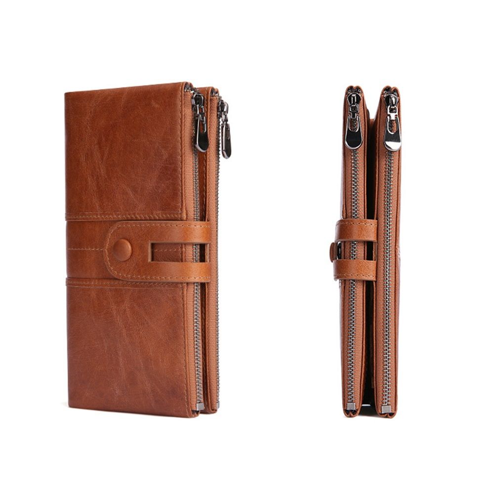 Women's RFID Blocking Genuine Leather Wallet, Bifold Long Clutch Wallet Money Clips Ladies Card Holder Purse（brown）