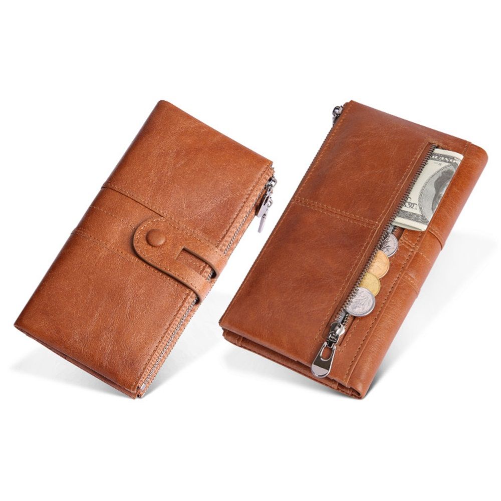 Women's RFID Blocking Genuine Leather Wallet, Bifold Long Clutch Wallet Money Clips Ladies Card Holder Purse（brown）