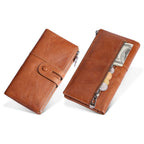 Women's RFID Blocking Genuine Leather Wallet, Bifold Long Clutch Wallet Money Clips Ladies Card Holder Purse（brown）
