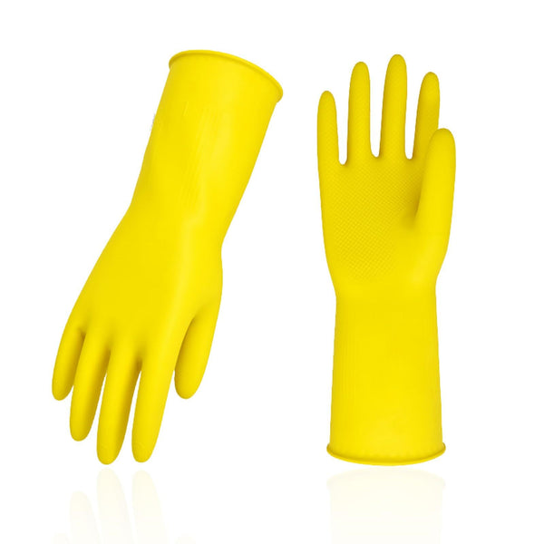 2 Pair Reusable Household Gloves, pvc Dishwashing gloves, Extra Thickness, Long Sleeves, Kitchen Cleaning, Working, Painting, Gardening, Pet Care (Size M, Yellow)
