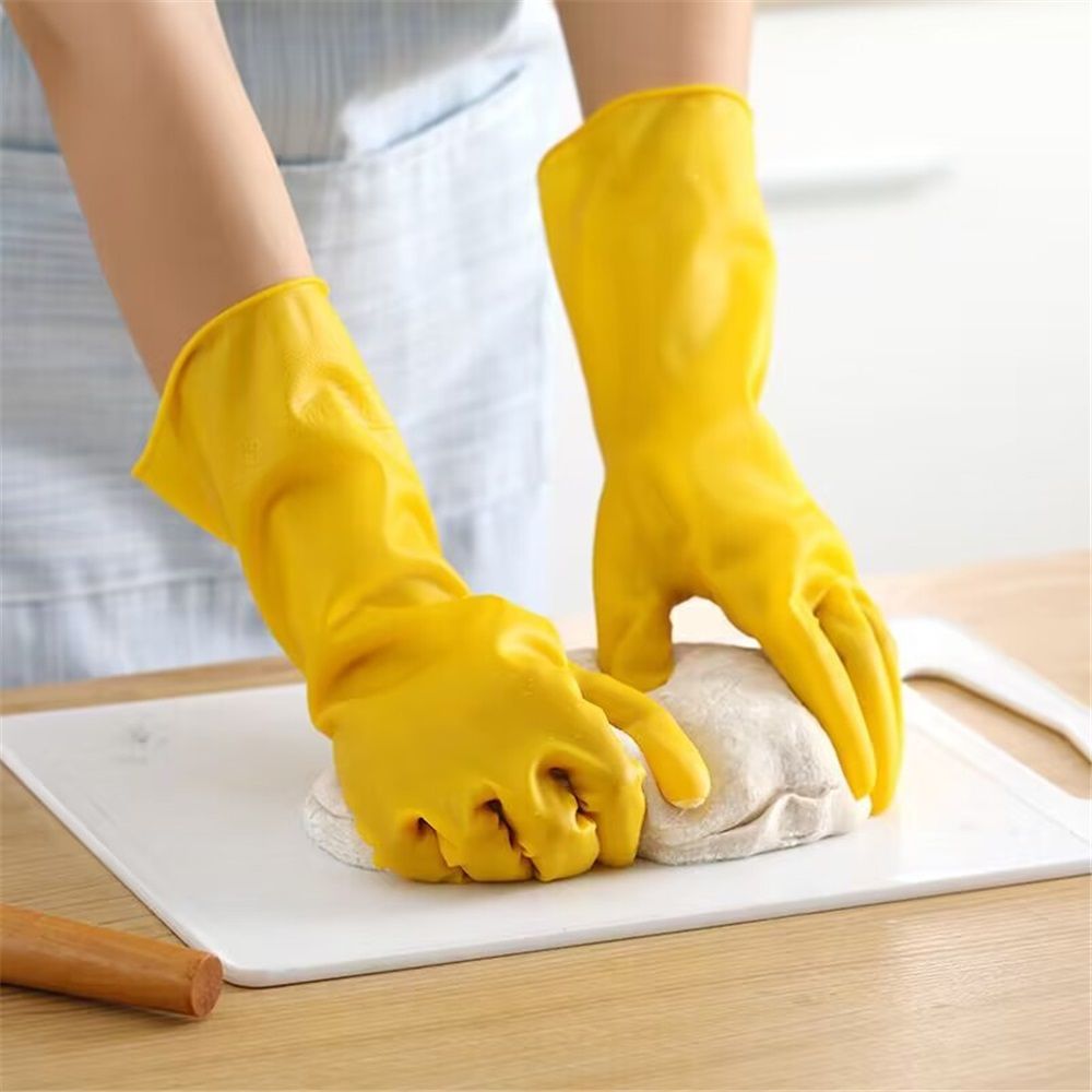 2 Pair Reusable Household Gloves, pvc Dishwashing gloves, Extra Thickness, Long Sleeves, Kitchen Cleaning, Working, Painting, Gardening, Pet Care (Size M, Yellow)