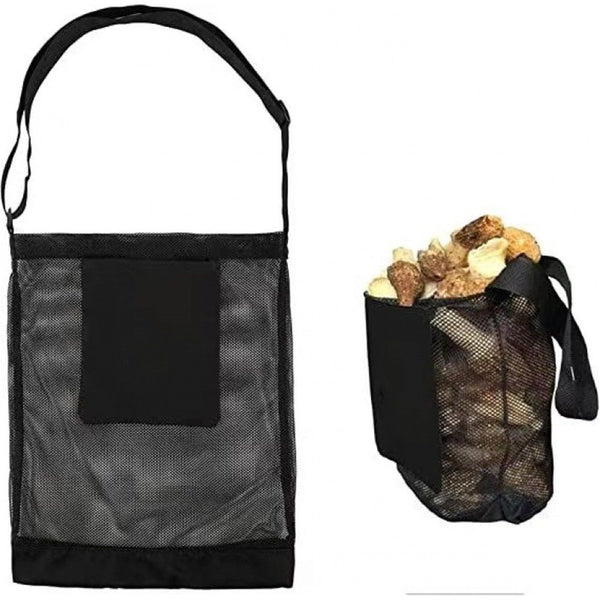 2 pack Mushroom Foraging Bag w/ Pouch & Basket - Mesh Harvesting Bag for Mushroom, Fruit & Vegetable Hiking & Camping（black,Only 2 storage bags）
