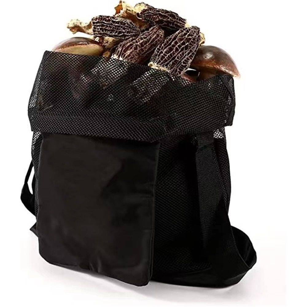 2 pack Mushroom Foraging Bag w/ Pouch & Basket - Mesh Harvesting Bag for Mushroom, Fruit & Vegetable Hiking & Camping（black,Only 2 storage bags）