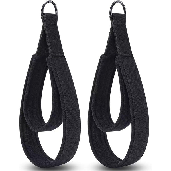 A pair Pilates Straps - Double Loop D-Ring Straps for Reformer, Padded, Home Gym Workout,  Cable Accessories, Workout Equipment（black）