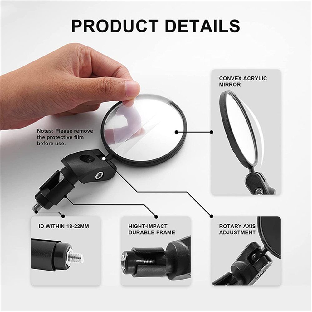 2 pack Bar End Bike Mirror – Unbreakable Lens, Universal Fit for Road, MTB & E-Bikes, Visibility and Safety for Cyclists