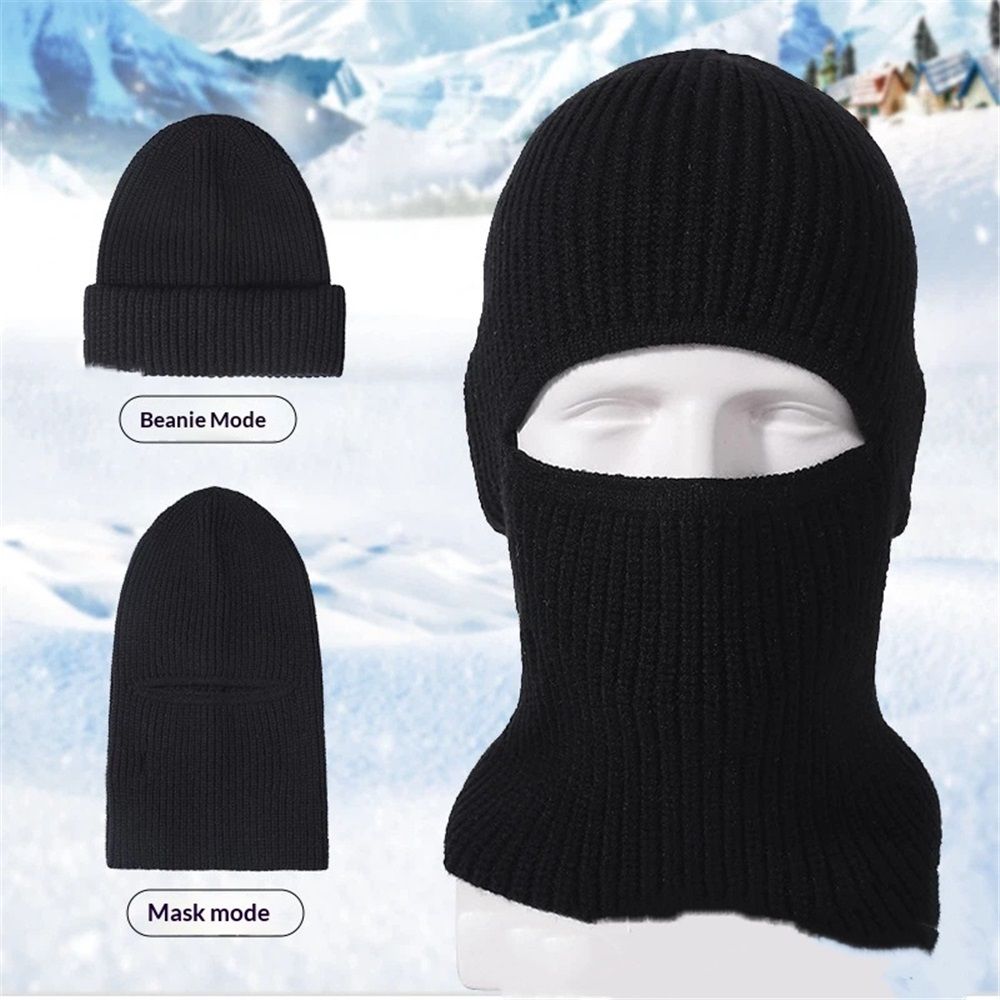 2 in 1 Ski Mask Black Ski Face Mask Winter Warm Cap Beanie Hats for Men Women Headwear, Hat Warm Full Face Ski Mask