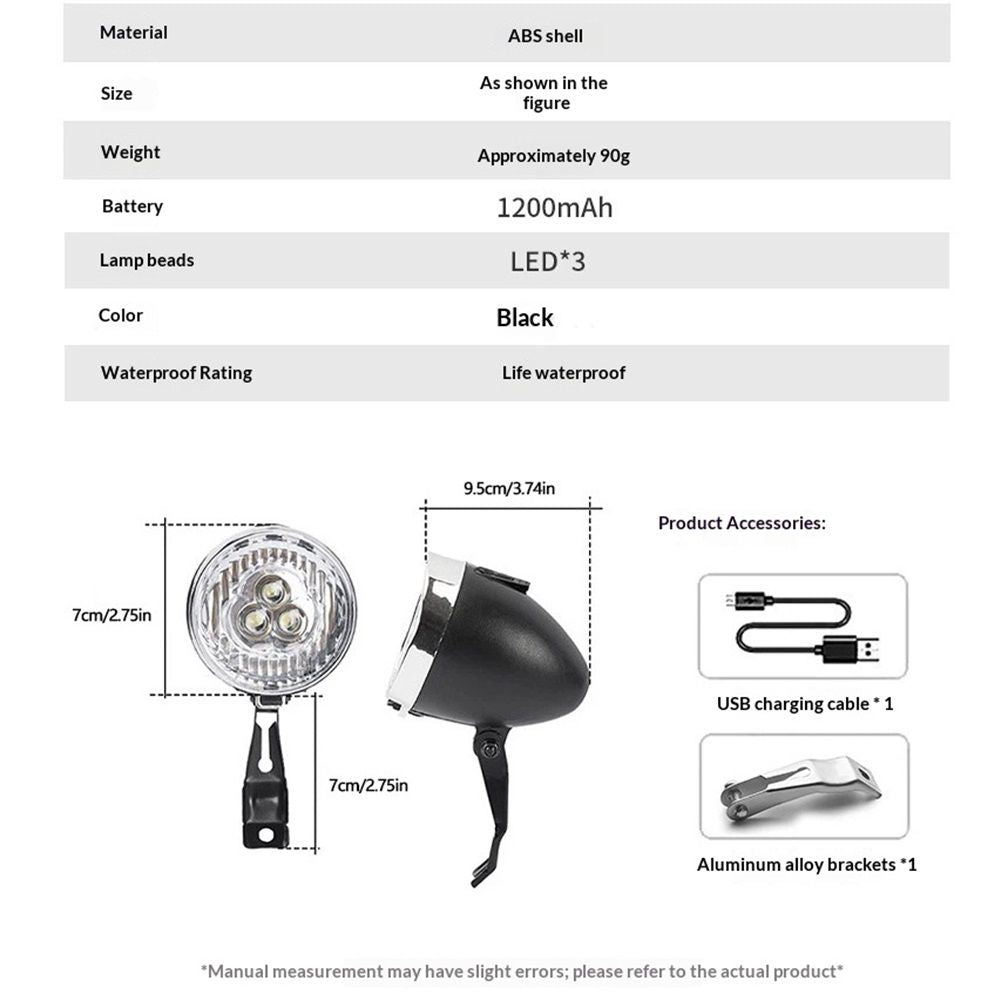 Vintage Retro Bicycle Bike Front Light Lamp LED Fixie Headlight with Bracket, for Women, Beach Cruiser Accessories