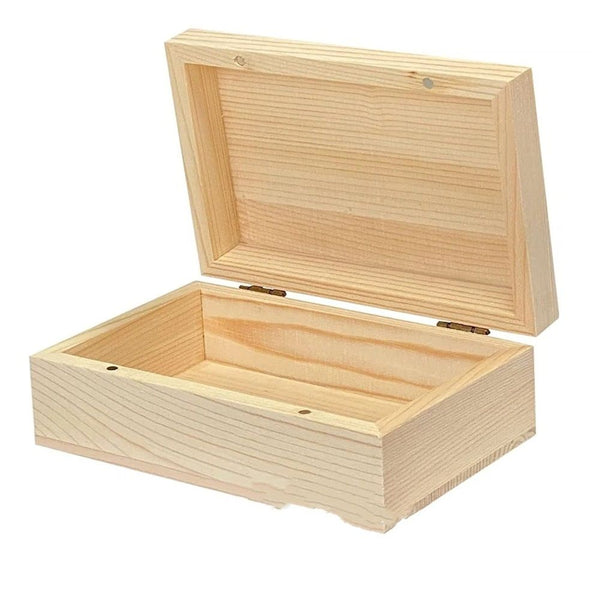 Large Unfinished Wooden Box, 14*9*5cm Natural Unfinished Pine Wood Box with Hinged Lid for DIY Craft Art Hobbies and Home Storage