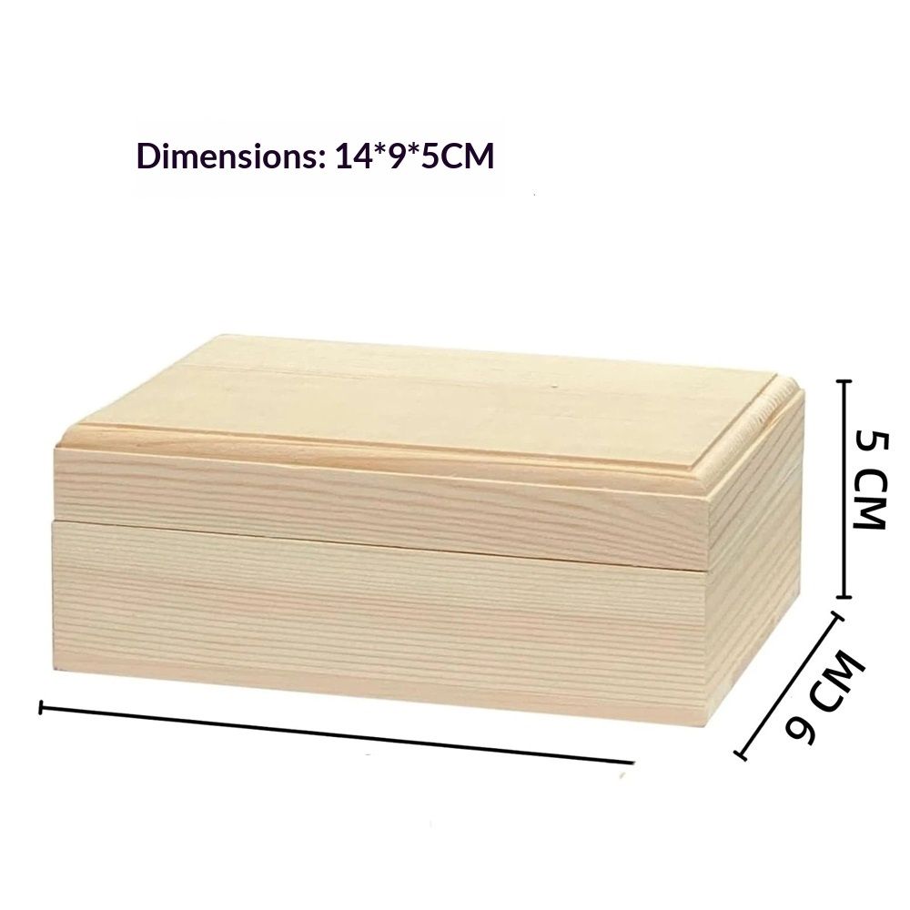 Large Unfinished Wooden Box, 14*9*5cm Natural Unfinished Pine Wood Box with Hinged Lid for DIY Craft Art Hobbies and Home Storage