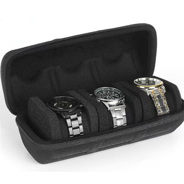 Watch case for travel and storage, hard 3 slots Watch Roll Organizer for Men and Women（does not include a watch）