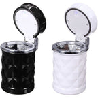 2 pack Auto Car Ashtray Portable with LED Light Ashtray Smokeless Smoking Stand Cylinder Cup Holder (Black and White)
