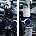 2 pack Auto Car Ashtray Portable with LED Light Ashtray Smokeless Smoking Stand Cylinder Cup Holder (Black and White)