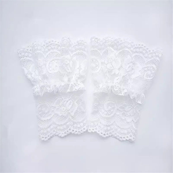 2 pairs Women's Short Lace Gloves Fingerless for Driving Wedding Wrist Length Bridal Prom Gloves（white）