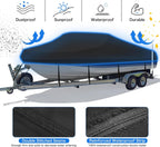 Trailerable Boat Cover – 600DHeavy Duty Waterproof Tarp with Storage Bag, Designed for V-Hull, Fish & Ski, Runabout, Bass & Fishing Boats,11-13FTBlack