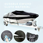 Trailerable Boat Cover – 600DHeavy Duty Waterproof Tarp with Storage Bag, Designed for V-Hull, Fish & Ski, Runabout, Bass & Fishing Boats,20-22FTBlack