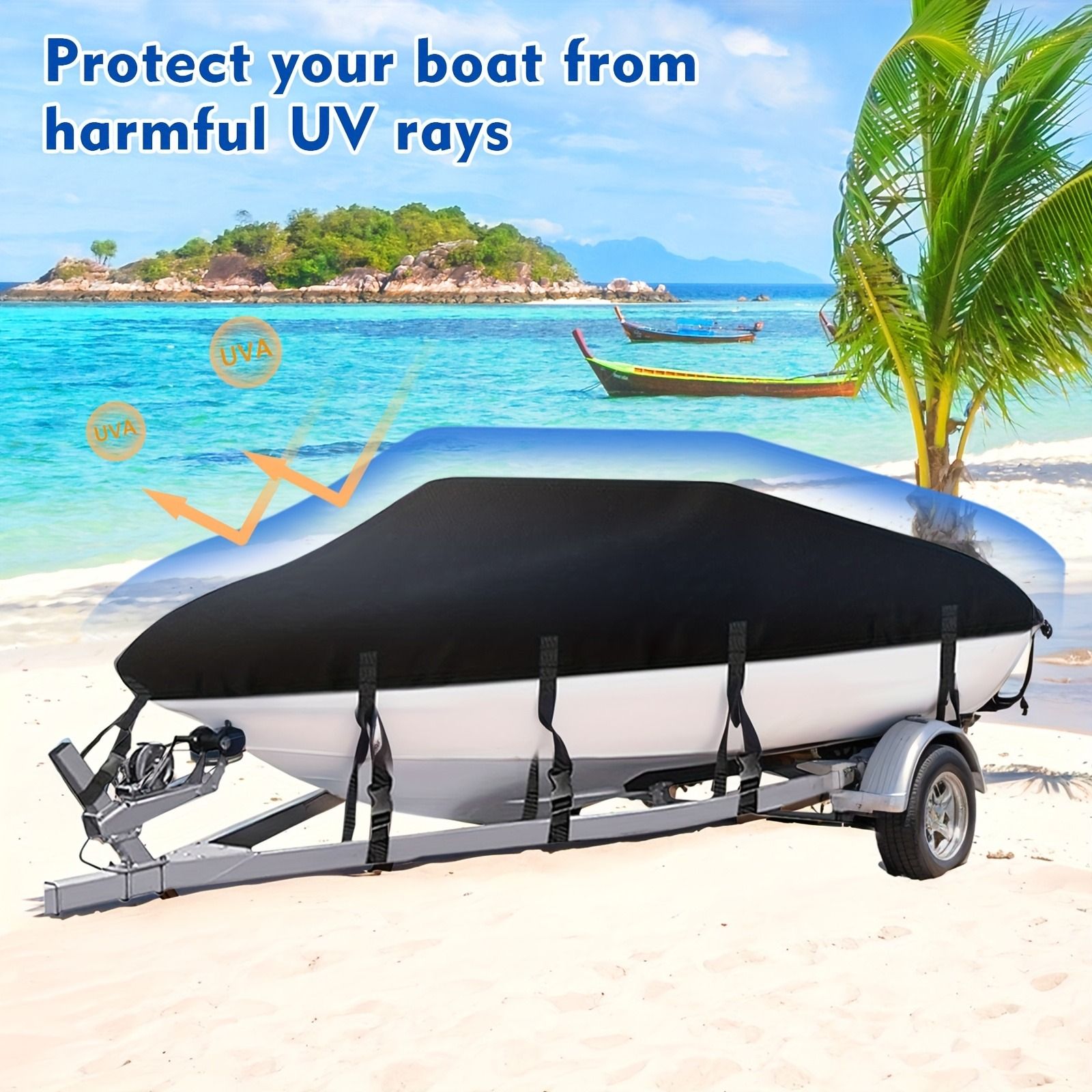Trailerable Boat Cover – 600DHeavy Duty Waterproof Tarp with Storage Bag, Designed for V-Hull, Fish & Ski, Runabout, Bass & Fishing Boats,23-25FTBlack