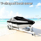 Trailerable Boat Cover – 600DHeavy Duty Waterproof Tarp with Storage Bag, Designed for V-Hull, Fish & Ski, Runabout, Bass & Fishing Boats,23-25FTBlack
