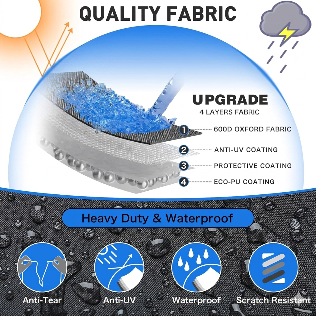 Trailerable Boat Cover – 600DHeavy Duty Waterproof Tarp with Storage Bag, Designed for V-Hull, Fish & Ski, Runabout, Bass & Fishing Boats,20-22FTBlack