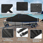 Trailerable Boat Cover – 600DHeavy Duty Waterproof Tarp with Storage Bag, Designed for V-Hull, Fish & Ski, Runabout, Bass & Fishing Boats,23-25FTSilver