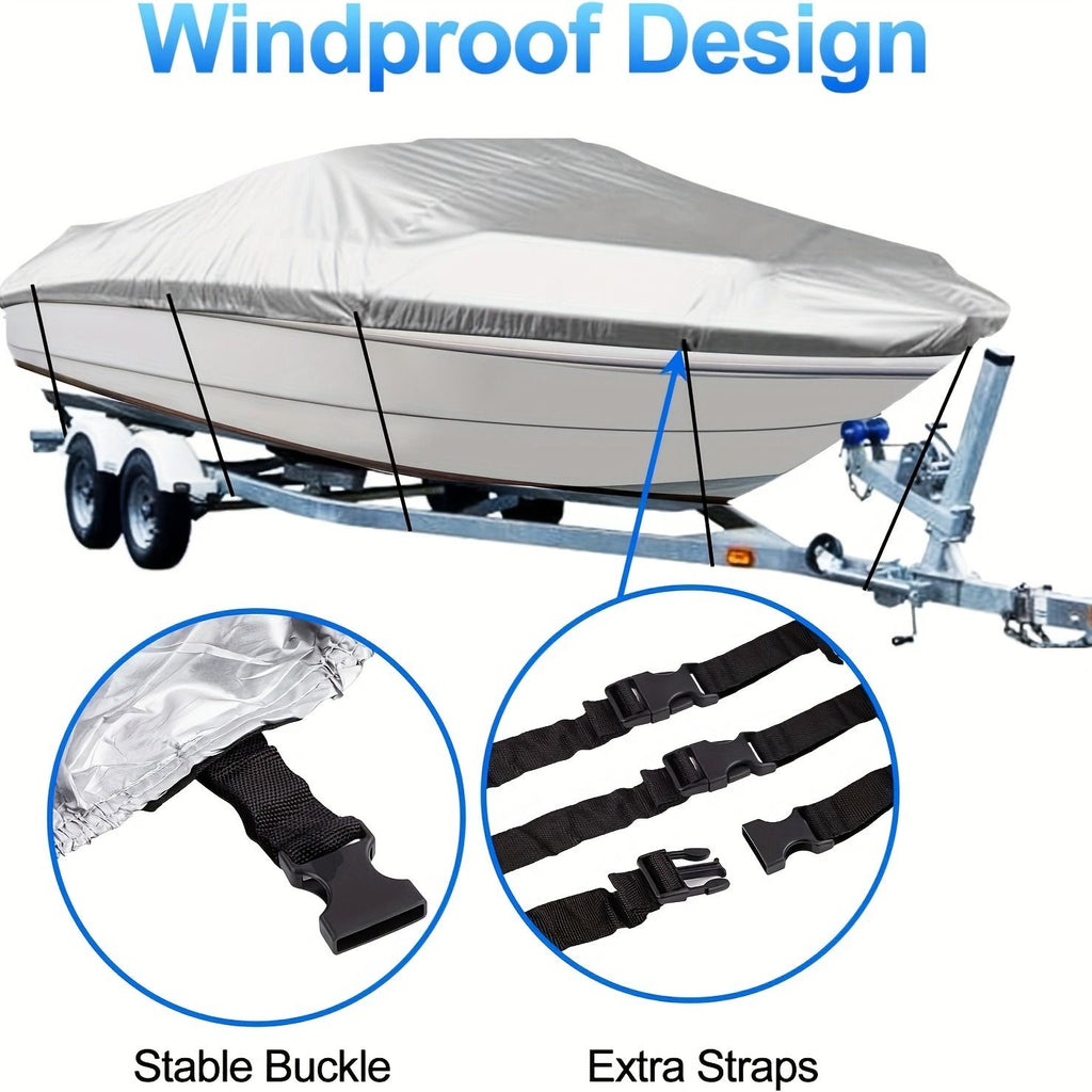 Trailerable Boat Cover – 600DHeavy Duty Waterproof Tarp with Storage Bag, Designed for V-Hull, Fish & Ski, Runabout, Bass & Fishing Boats,23-25FTSilver