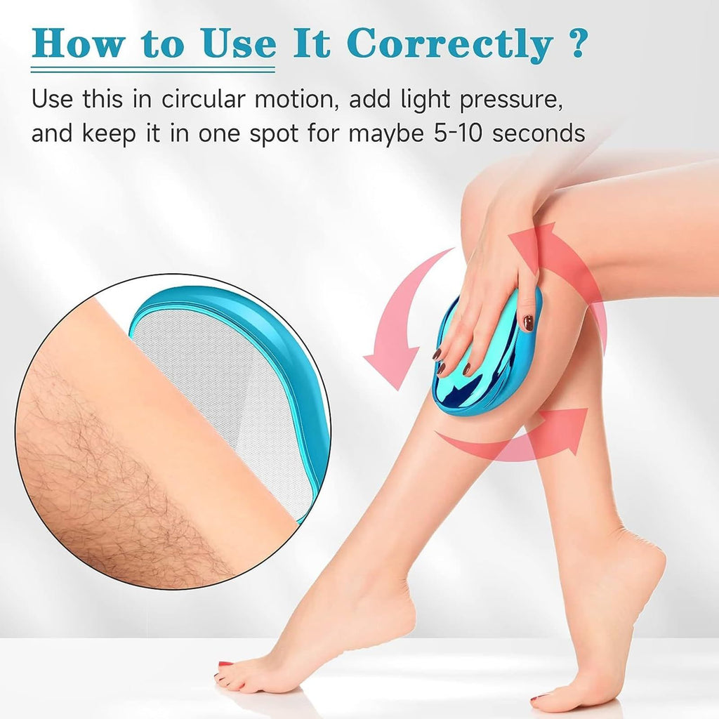 Blue Crystal Hair Eraser for Women Men, Reusable Painless Body Hair Remover, Portable Exfoliation Epilator Tool to Remove Hair on Arms Legs Back
