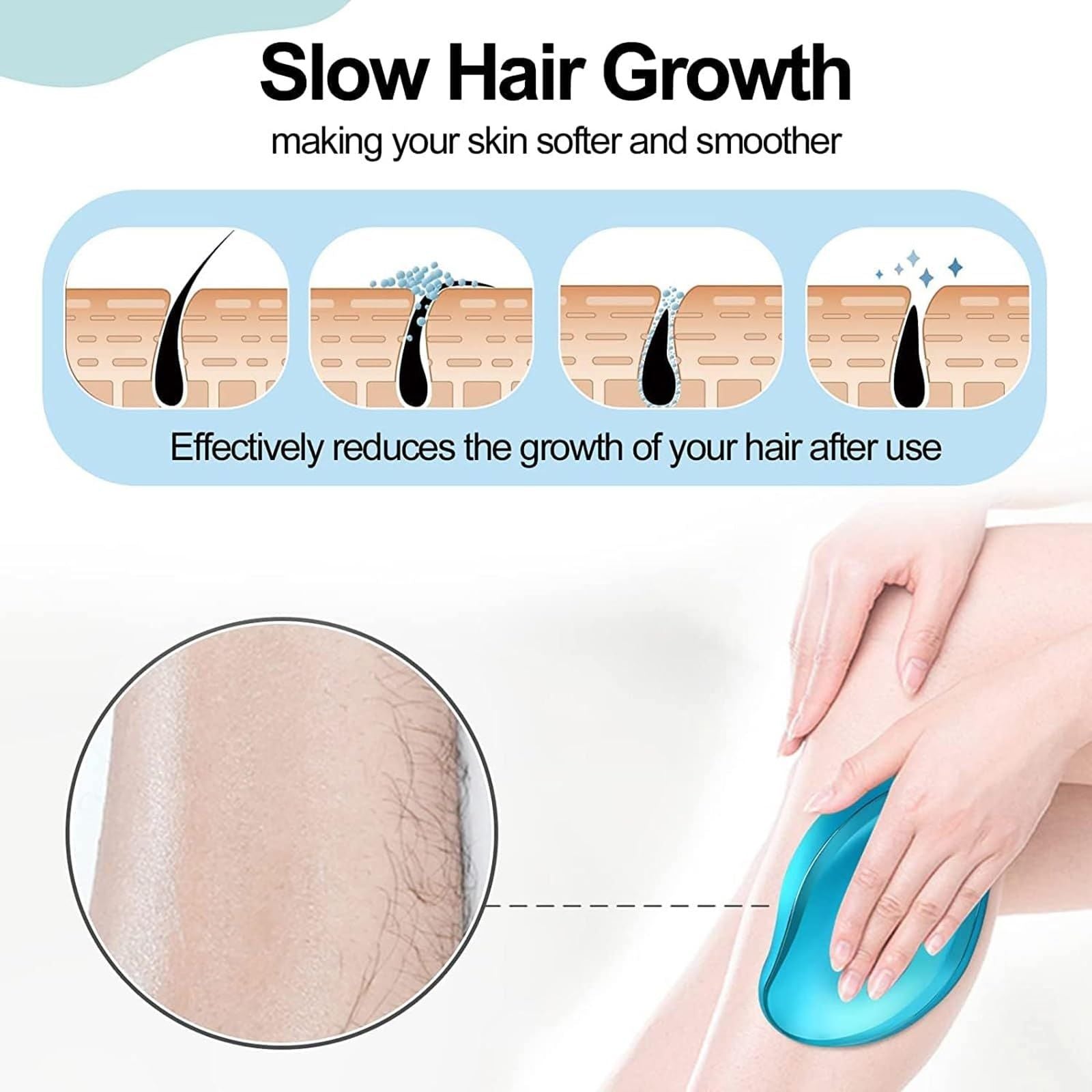 Blue Crystal Hair Eraser for Women Men, Reusable Painless Body Hair Remover, Portable Exfoliation Epilator Tool to Remove Hair on Arms Legs Back