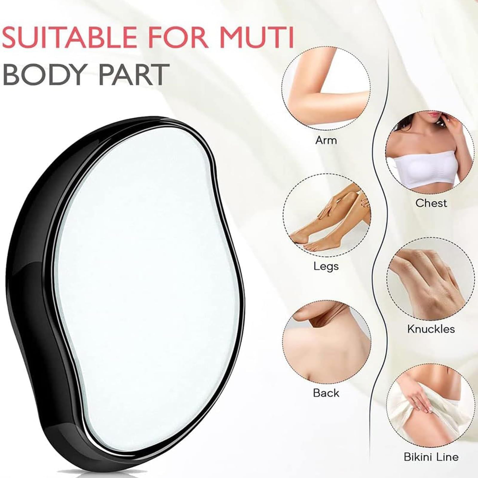 Black Crystal Hair Eraser for Women Men, Reusable Painless Body Hair Remover, Portable Exfoliation Epilator Tool to Remove Hair on Arms Legs Back