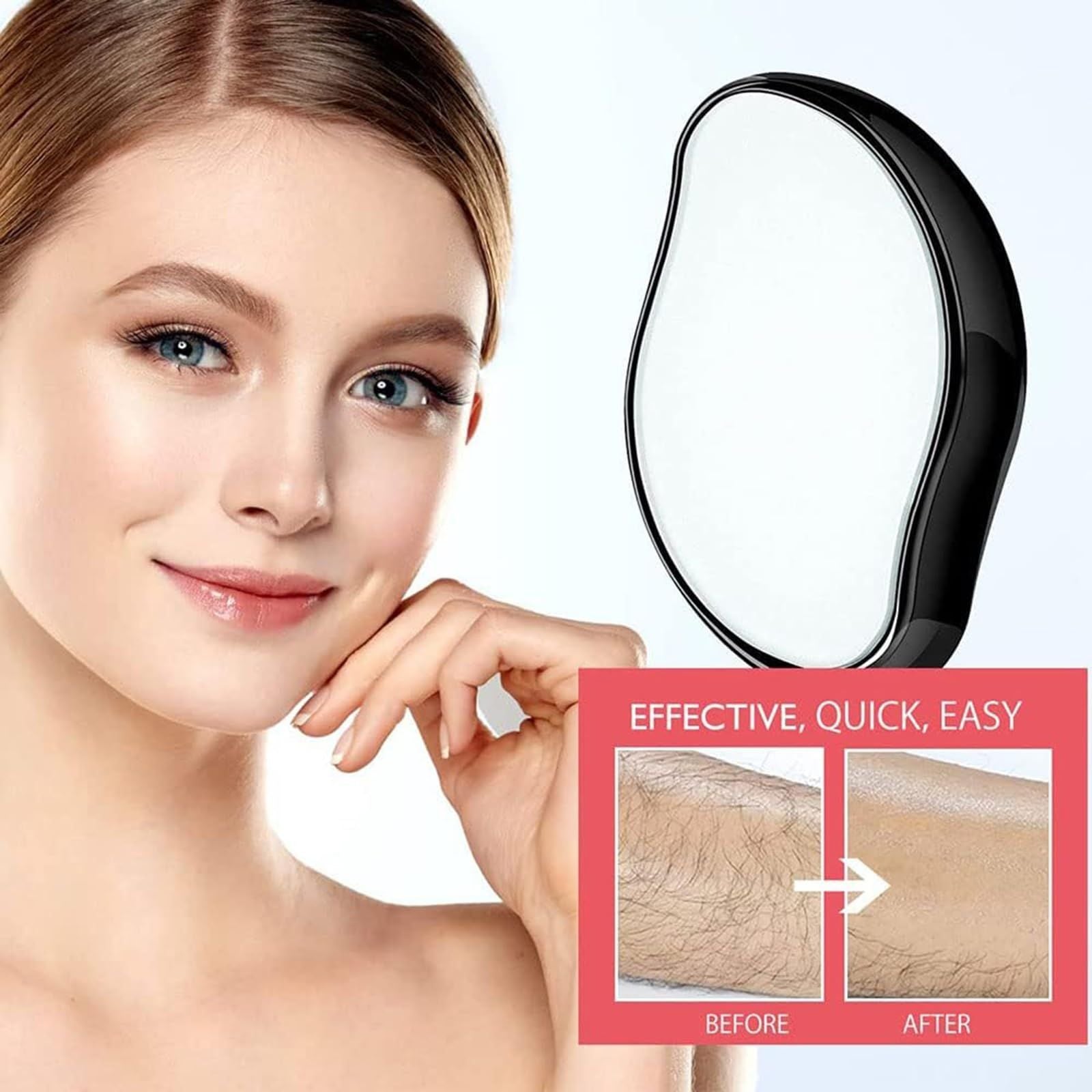Black Crystal Hair Eraser for Women Men, Reusable Painless Body Hair Remover, Portable Exfoliation Epilator Tool to Remove Hair on Arms Legs Back