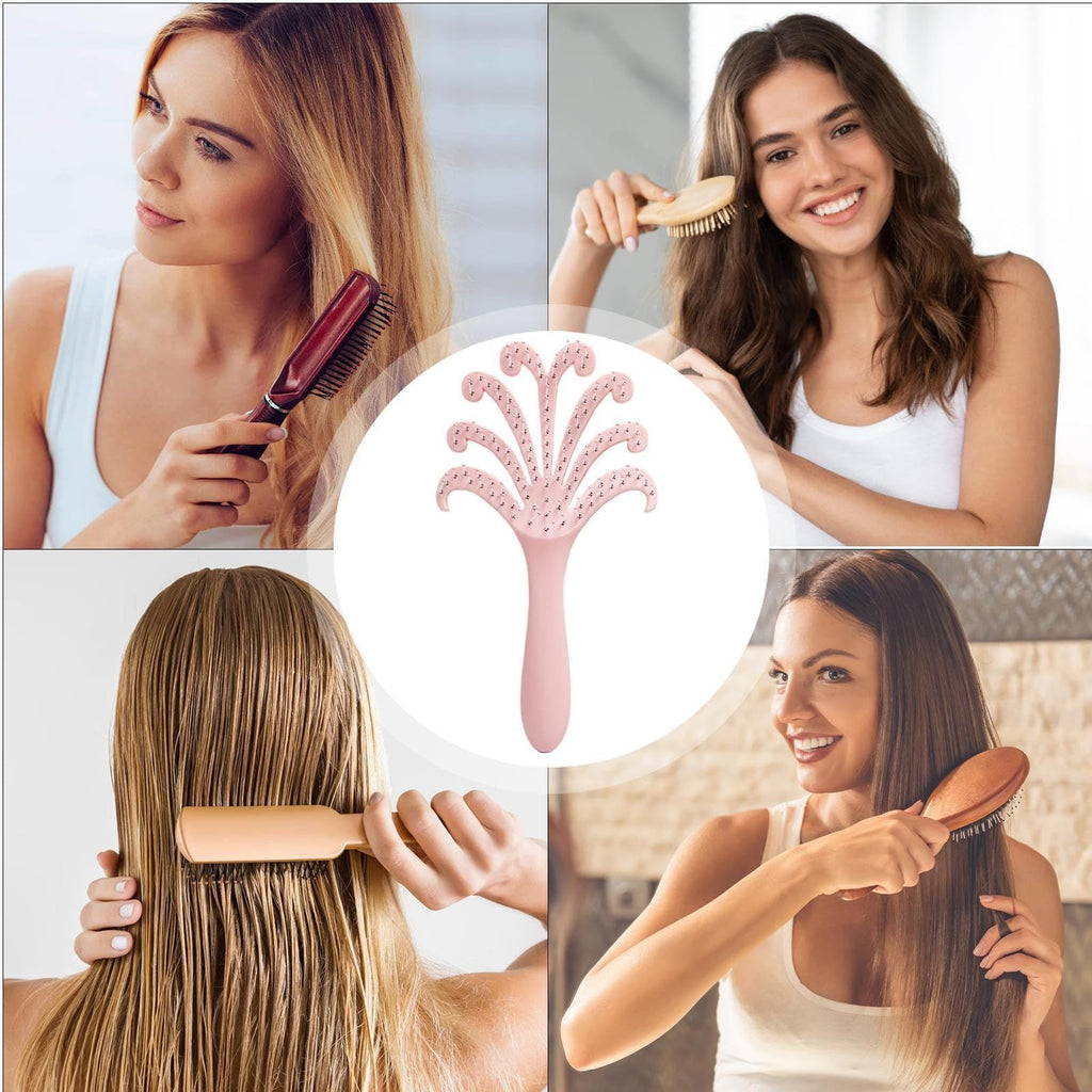 New light pink  Octopus Scalp Massage Comb, Gentle Fluffy Wide Tooth Hair Brush, Portable Wet Dry Use Detangling Hair Comb