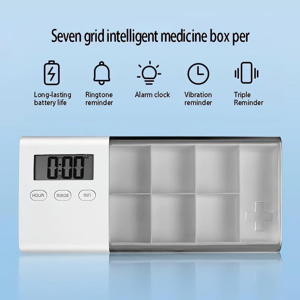 7-Day Smart Pill Organizer with Timer & Alarm – Intelligent Medication Reminder Box with Vibration, Beep Alerts, USB Rechargeable Portable Electronic Pill Case for Elderly & Travel(grey)