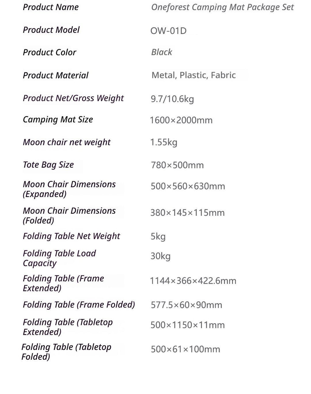 Black Ground Mat Version-Ground Mat+Folding Table+2 Moon Chairs