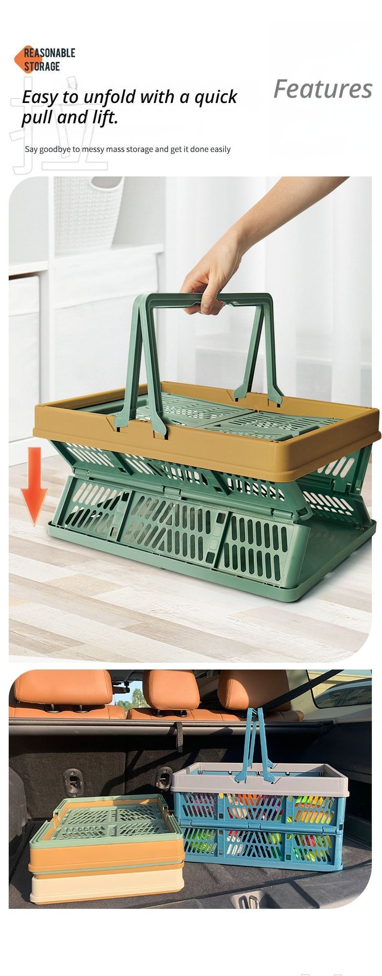 Folding picnic basket-Blue with Gray