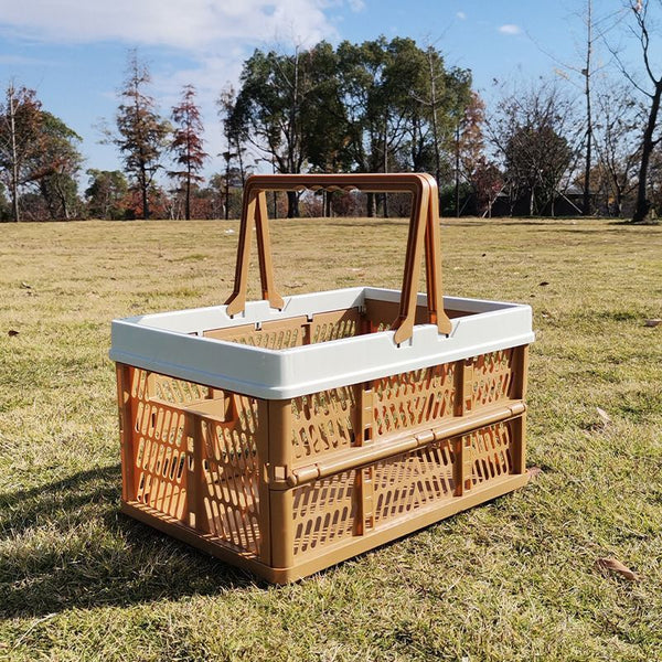 Folding picnic basket-Brown with Beige
