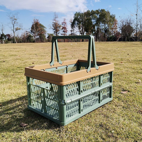 Folding picnic basket-Green with Brown