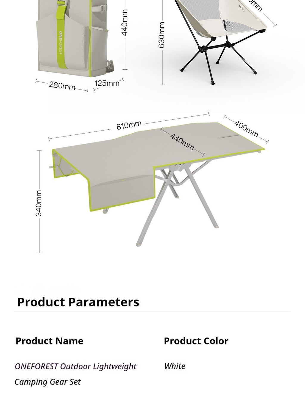 Green 4-Piece Set-Bag+Aluminum Table Frame+2 Moon Chairs